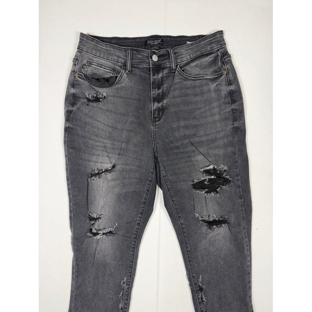 Judy Blue Womens Black Distressed Skinny Fit Capri Jeans Size 16W JB82270BK-PL - Picture 3 of 10